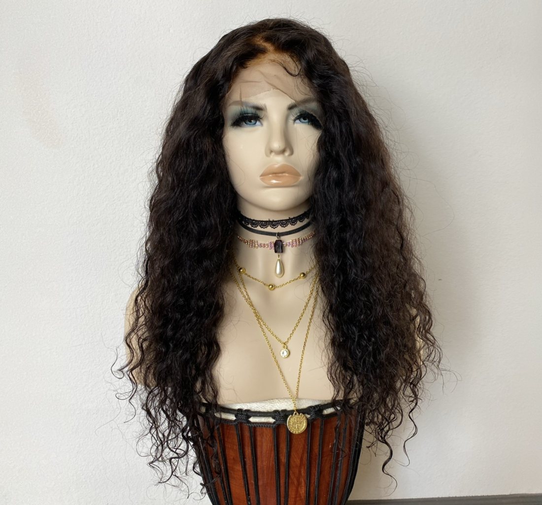 Dark brunette deep curl medical wig